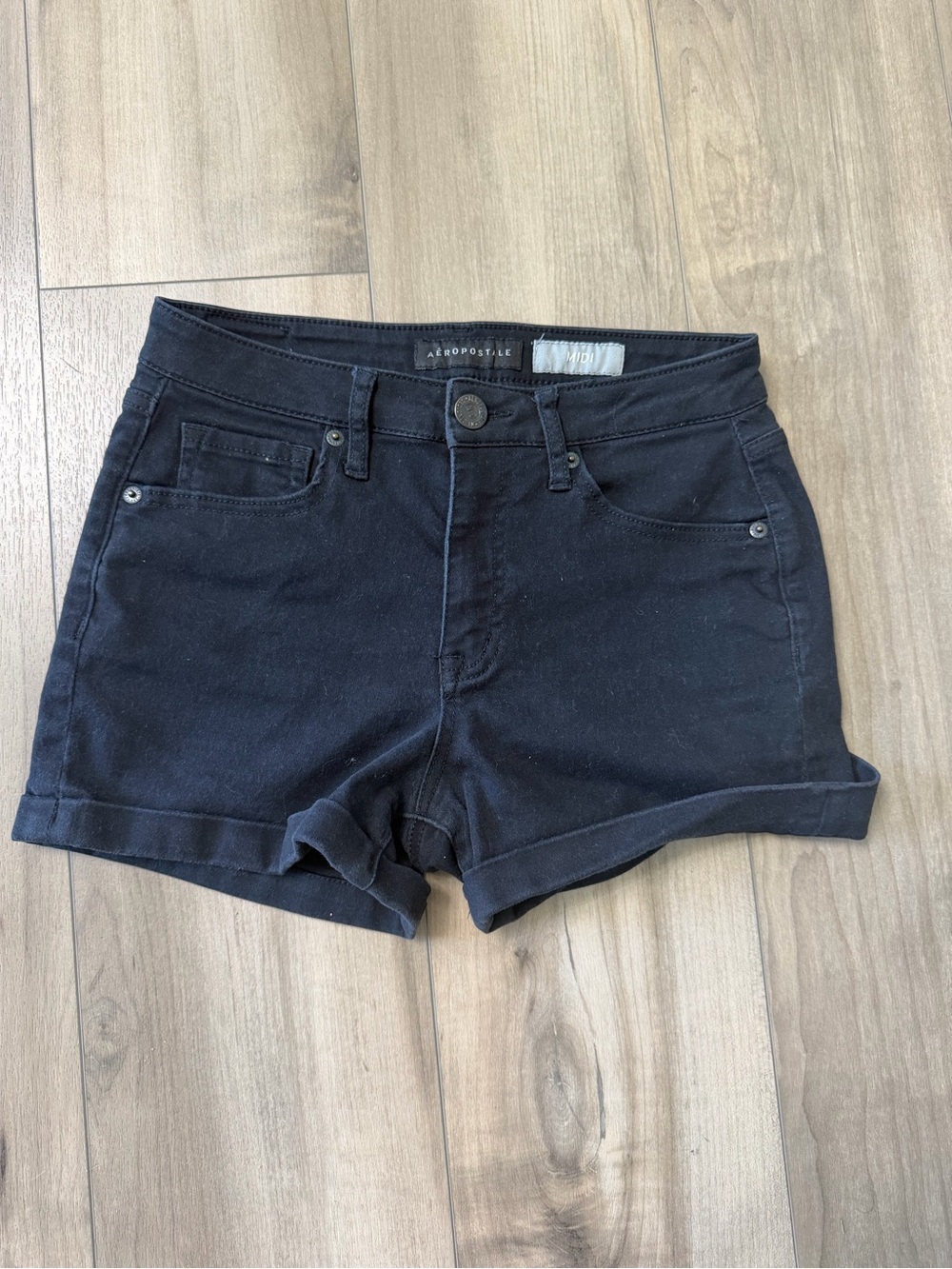 Aeropostale Black Rolled Cuff Women's Denim Shorts